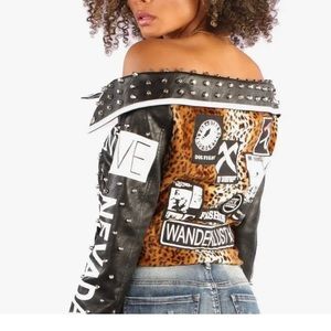 Off the Shoulder Graffiti Jacket Plus Size